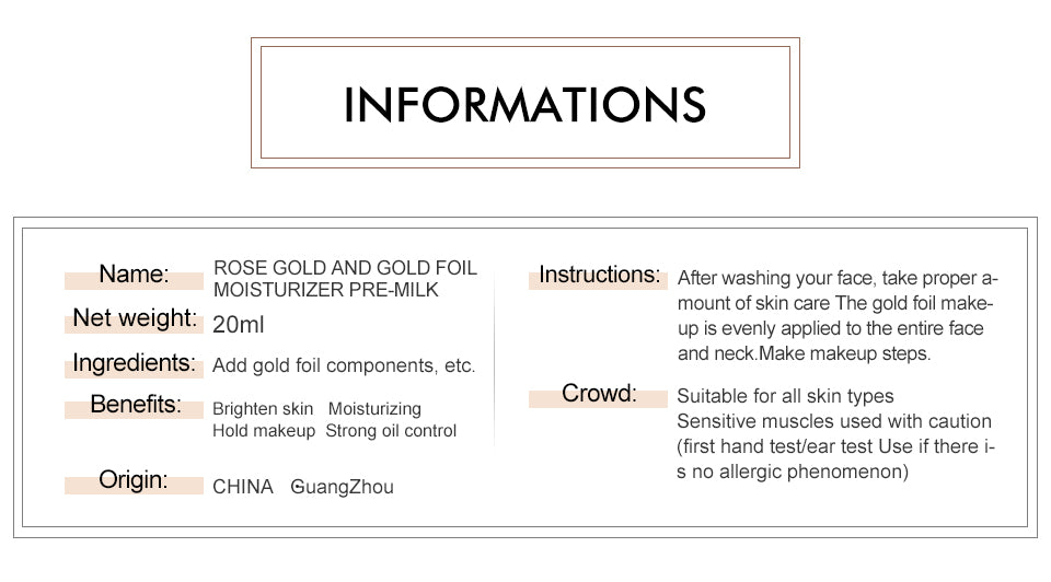 O.TWO.O Pre-makeup Oil Control Primer Moisturizing With Gold Foil
