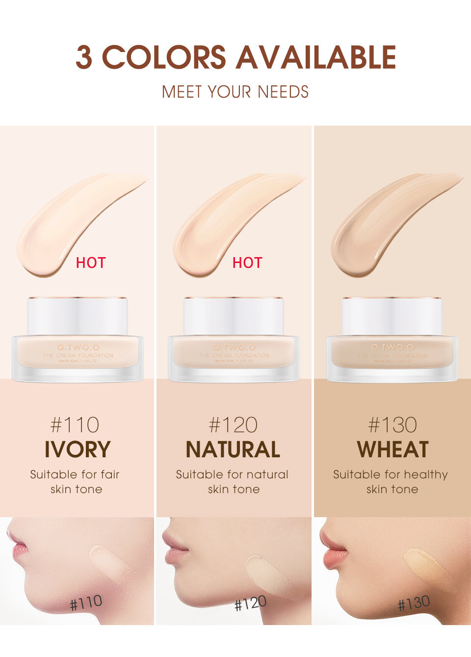 O.TWO.O New Arrival Cream Foundation with Skin Care founction