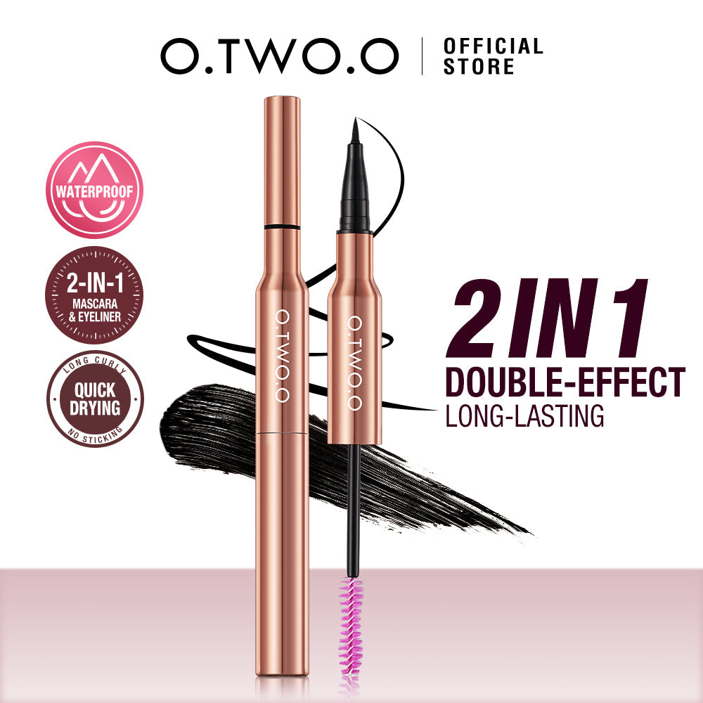 2 IN 1 Long Wear Black Eyeliner Lengthening Non- Smuge Mascara