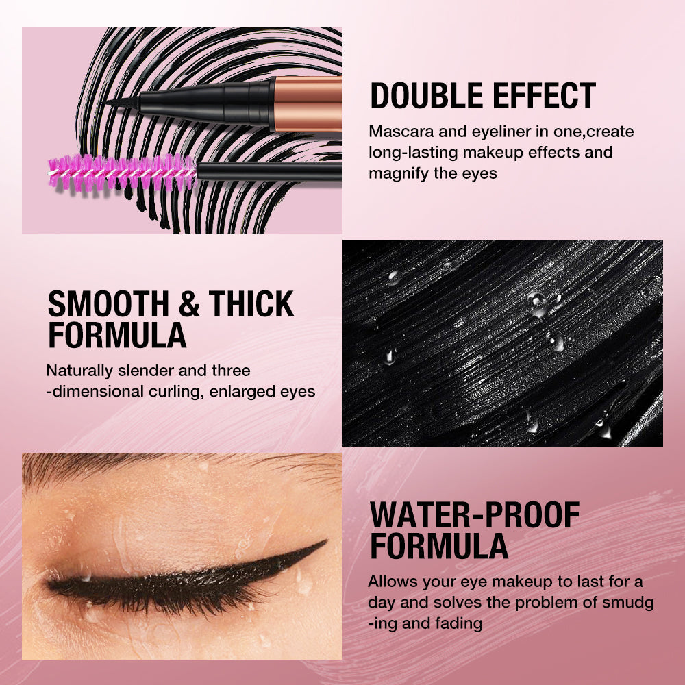 2 IN 1 Long Wear Black Eyeliner Lengthening Non- Smuge Mascara