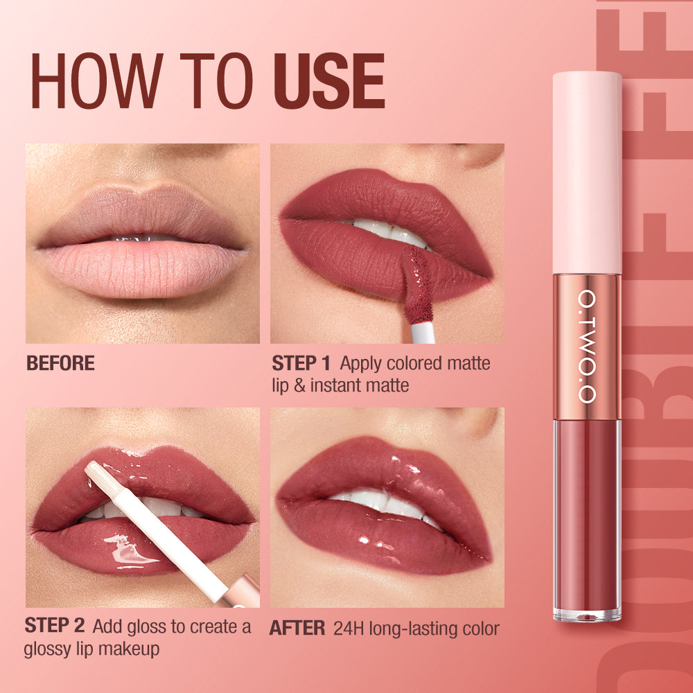 2 IN 1 Matte Long Wear Lip Gloss Clear Moisturizing Lip Oil Wholesale Supplier