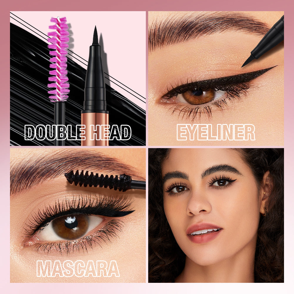2 IN 1 Long Wear Black Eyeliner Lengthening Non- Smuge Mascara
