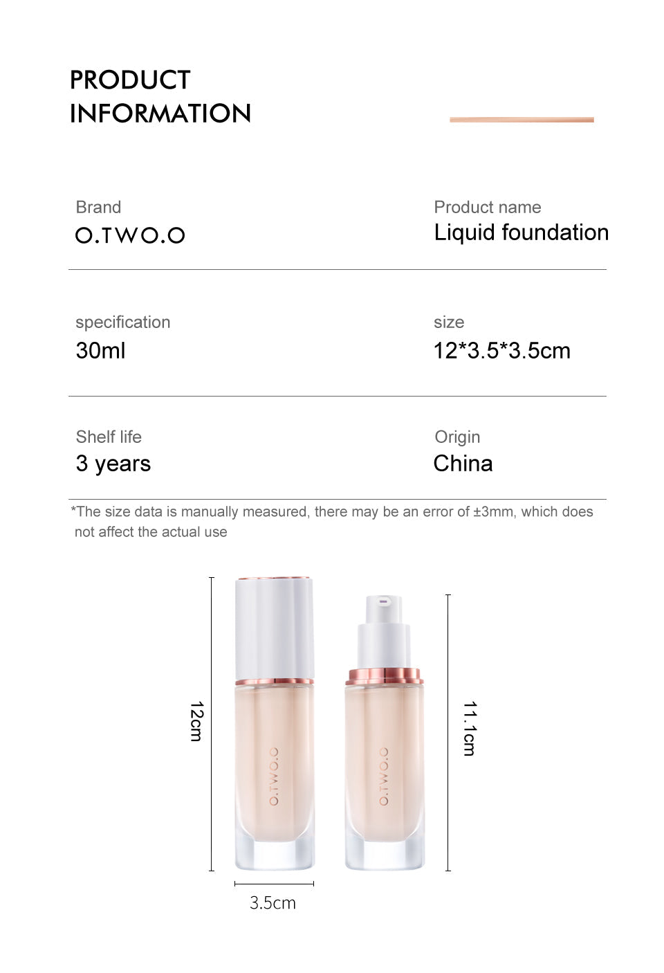 O.TWO.O High Concealer Moisturize Liquid Foundation with 4 colors