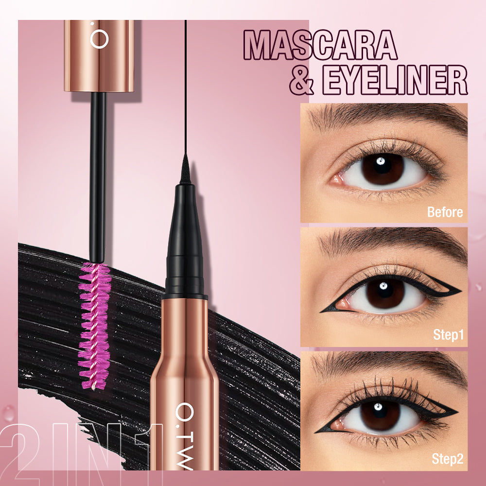 2 IN 1 Long Wear Black Eyeliner Lengthening Non- Smuge Mascara