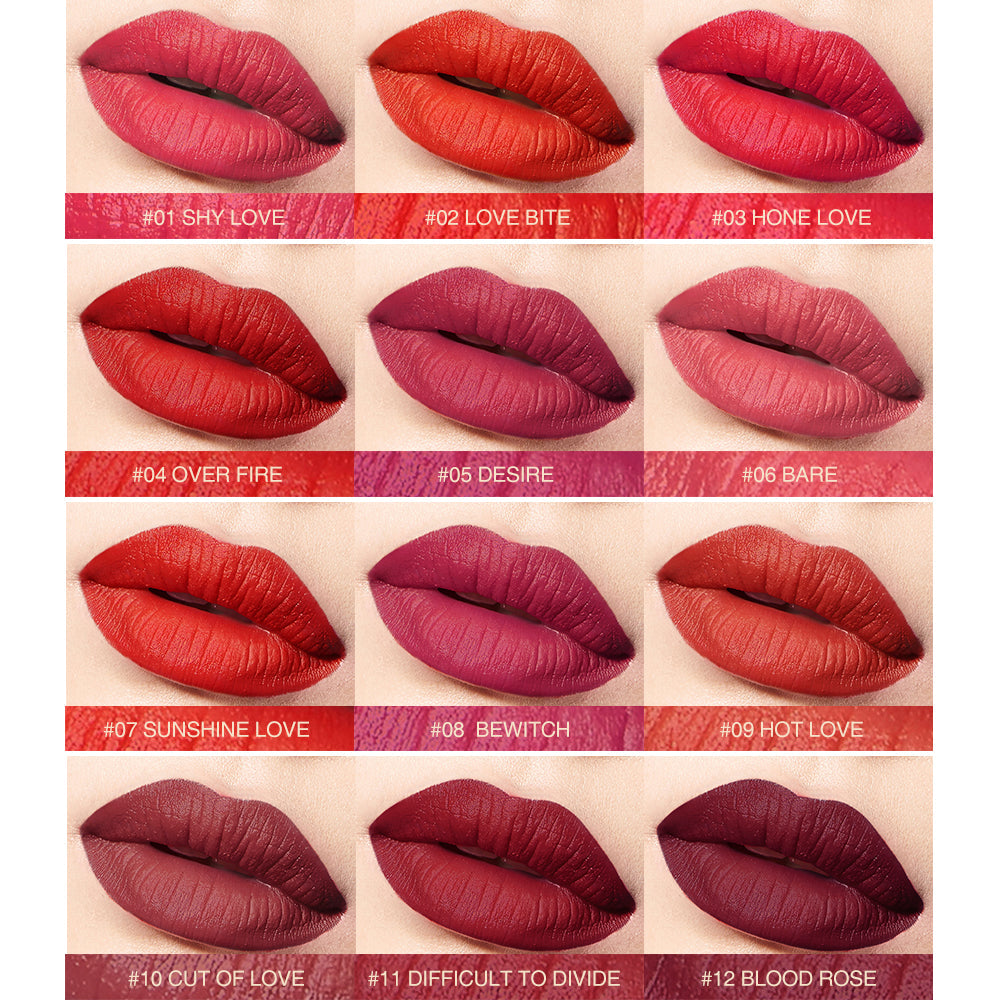 O.TWO.O Rouge Lipstick 12 Colors Semi-matte Moisturize Matte Waterproof Whit tube Lipstick