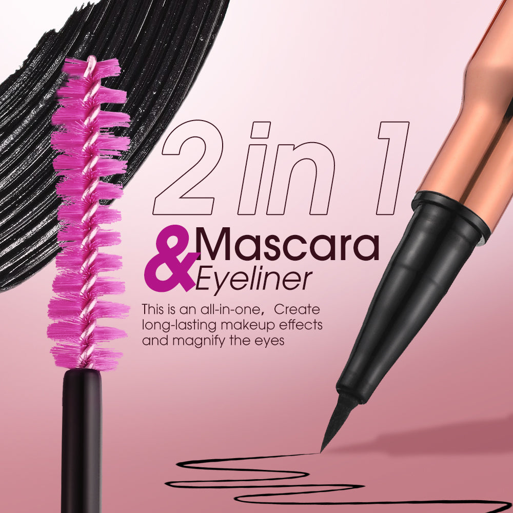 2 IN 1 Long Wear Black Eyeliner Lengthening Non- Smuge Mascara