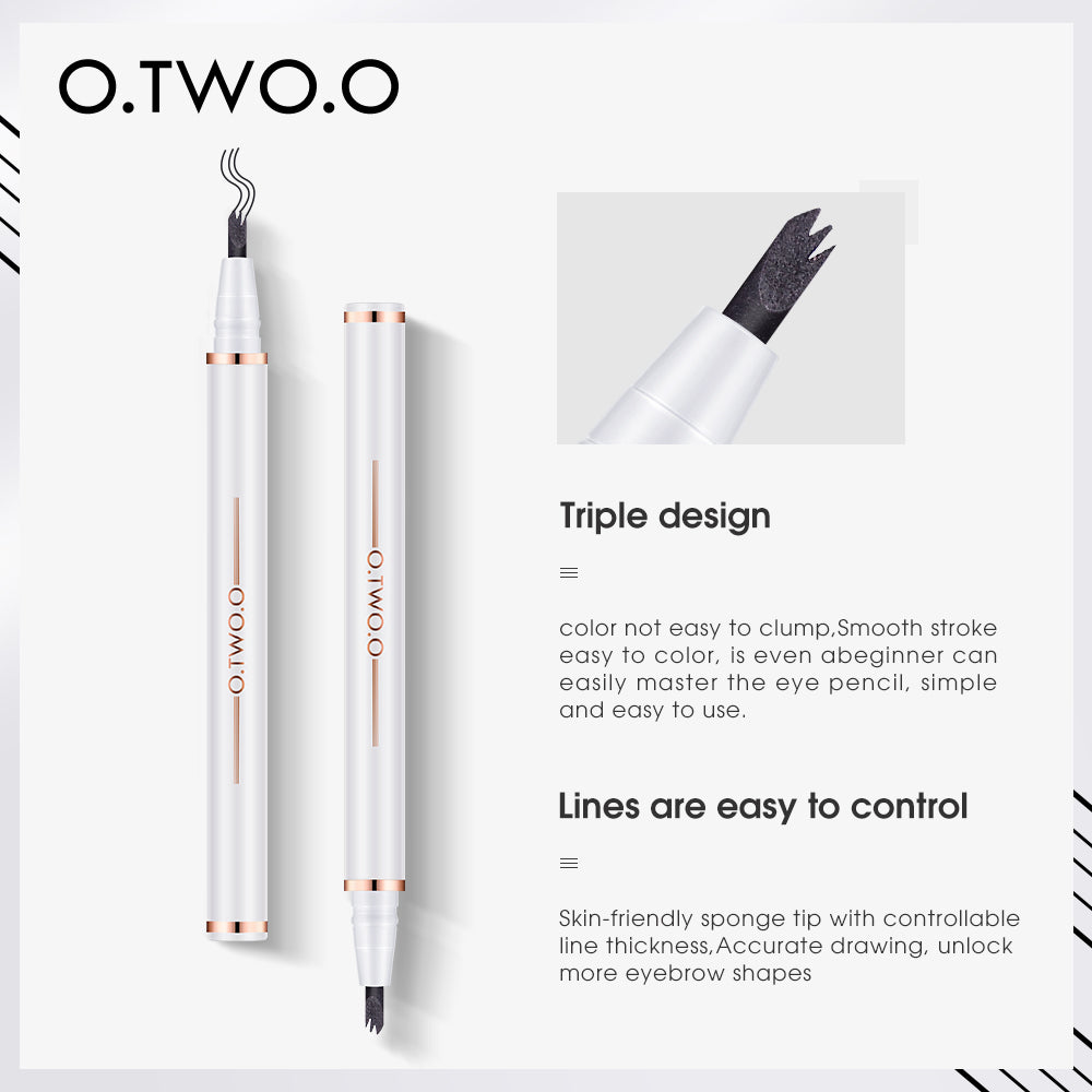 O.TWO.O 3 Headed Waterproof Triple Brow Pencil 3 Colors Sweat Proof 3D Eyebrow Pencil