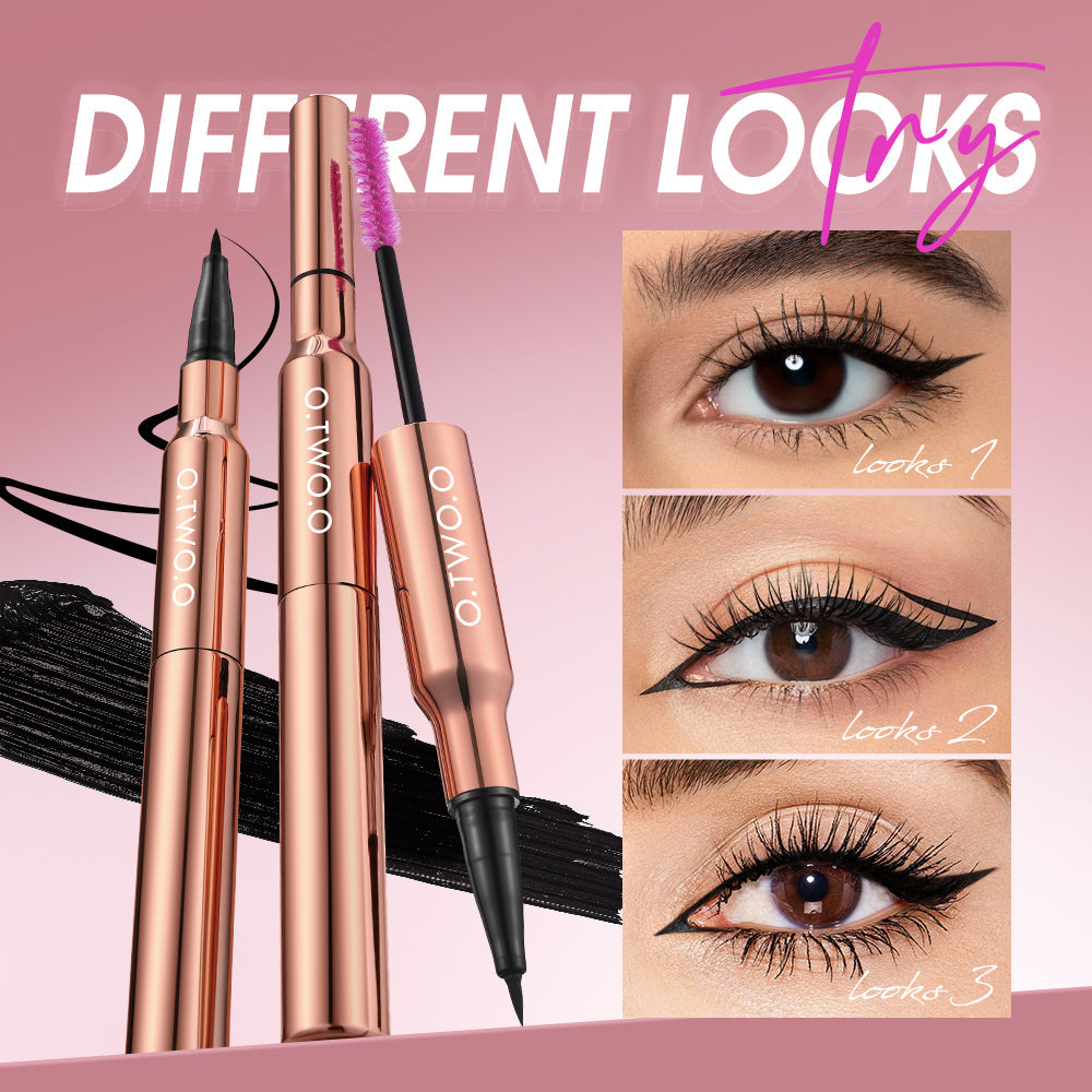 2 IN 1 Long Wear Black Eyeliner Lengthening Non- Smuge Mascara