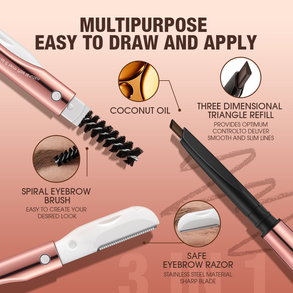 O.TWO.O 3 IN 1 Eyebrow Pen with Eyebrow scraper, brush, eyebrow pencil