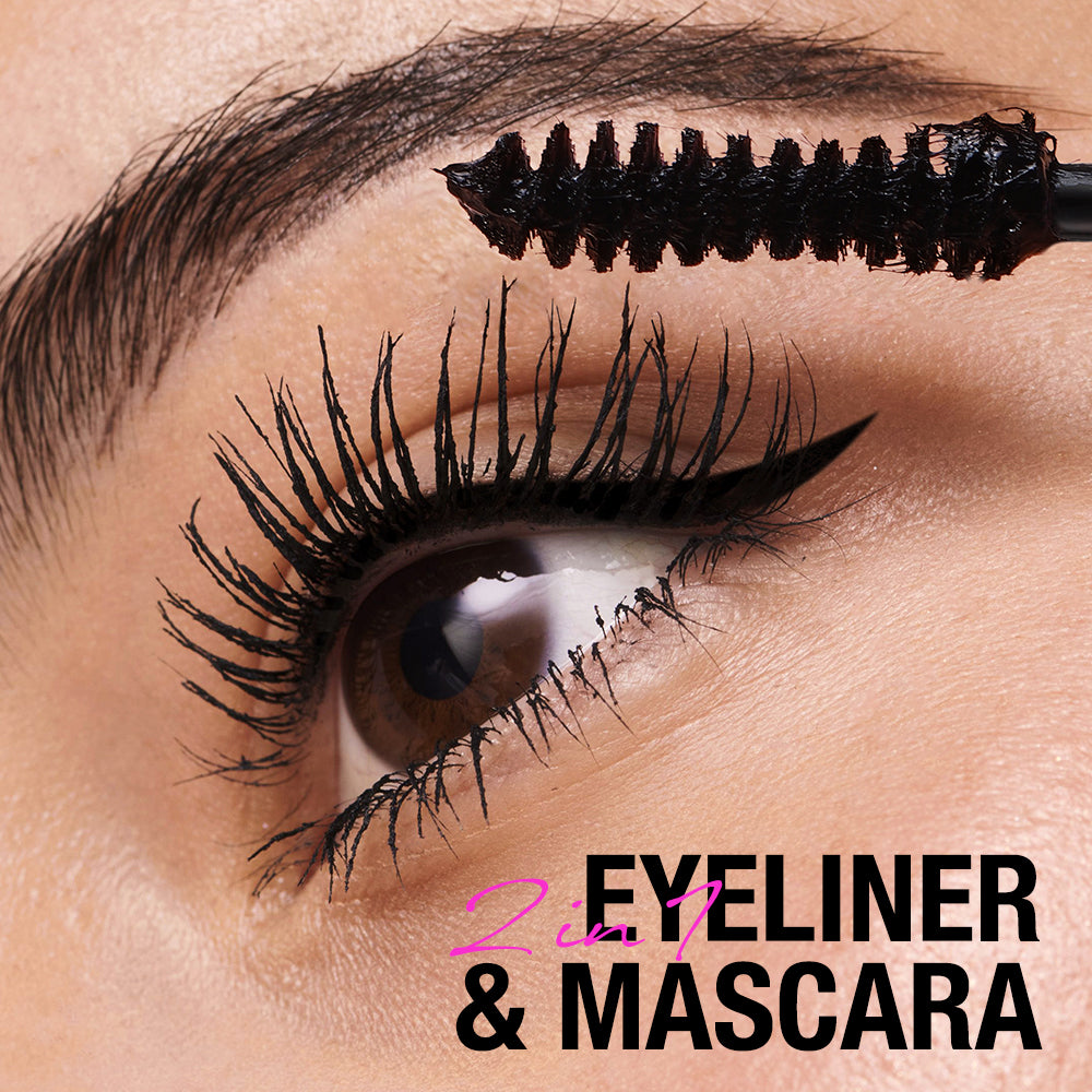 2 IN 1 Long Wear Black Eyeliner Lengthening Non- Smuge Mascara