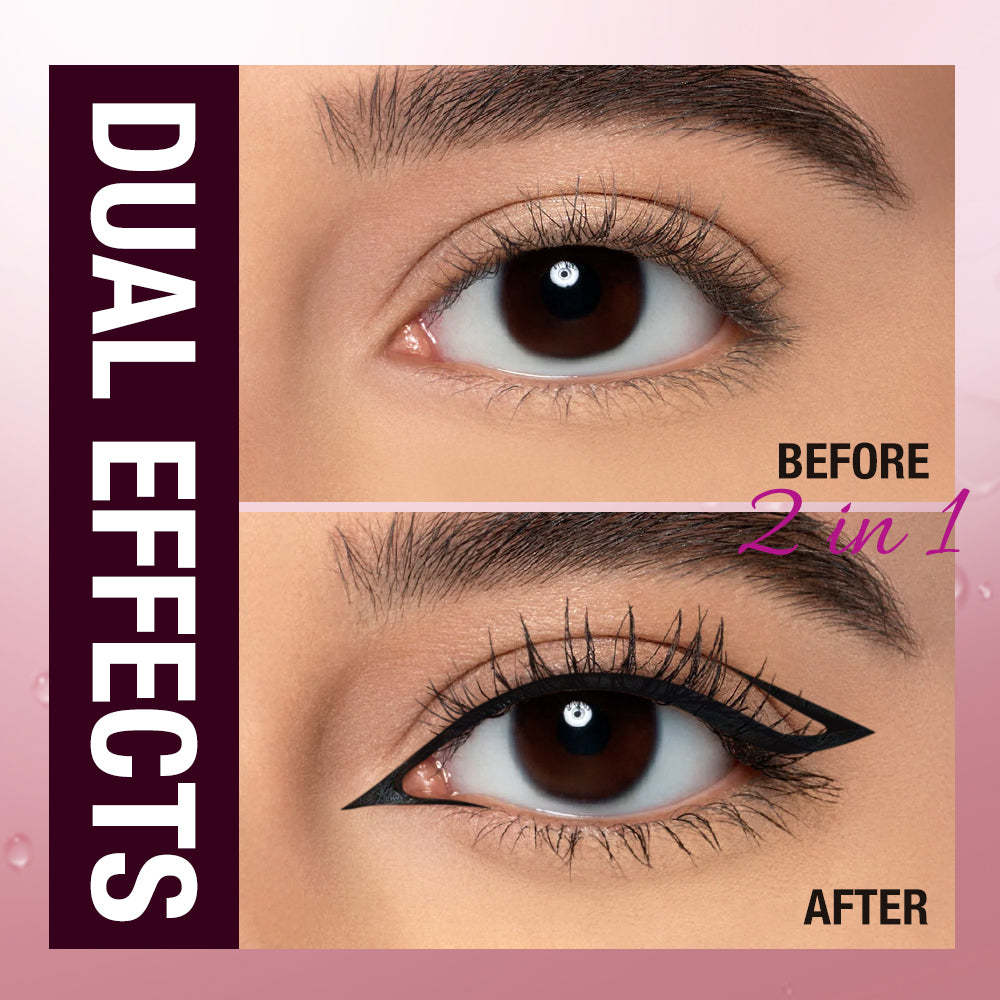 2 IN 1 Long Wear Black Eyeliner Lengthening Non- Smuge Mascara