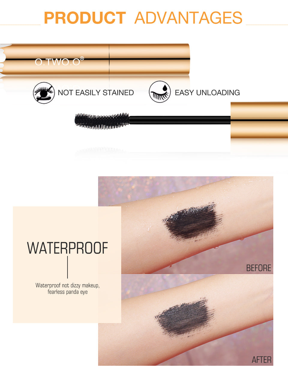O.TWO.O Waterproof Microfiber Mascara Black Long Lasting Extension & Curling Lash Mascara