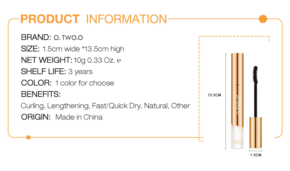 O.TWO.O Waterproof Microfiber Mascara Black Long Lasting Extension & Curling Lash Mascara