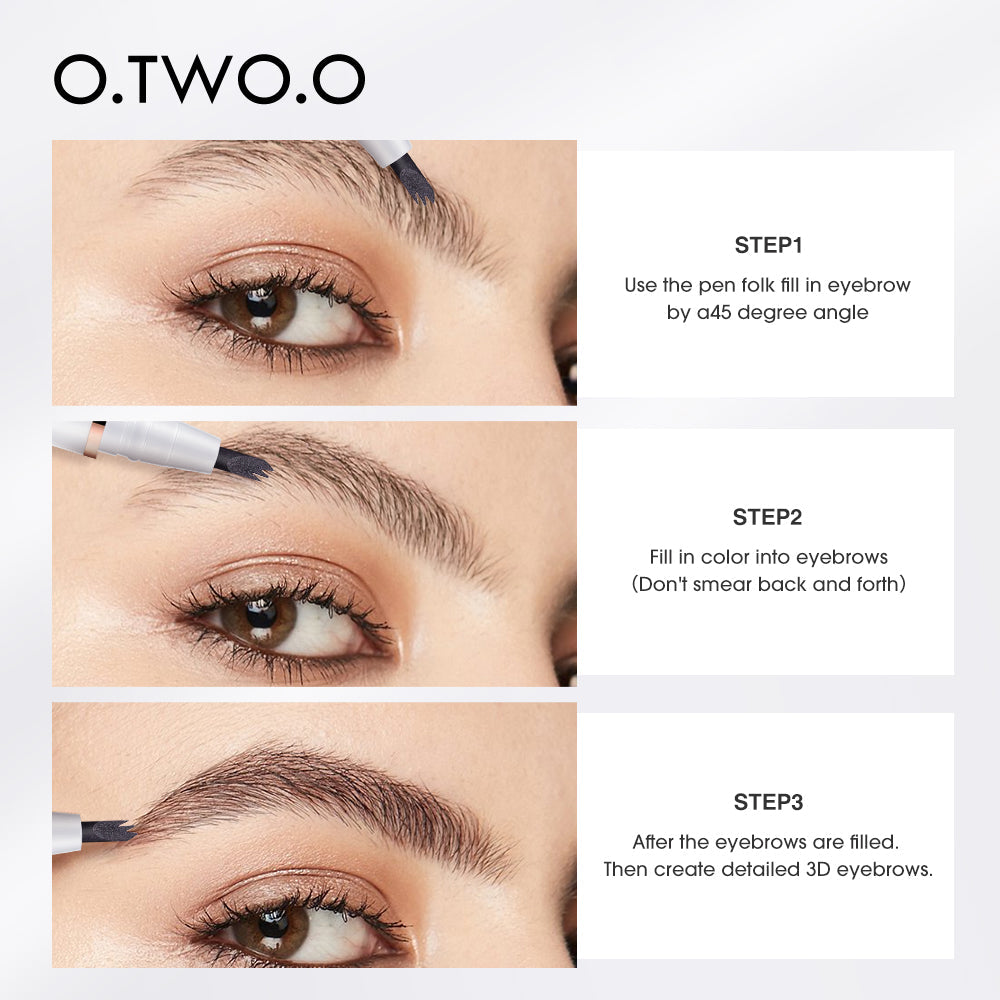 O.TWO.O 3 Headed Waterproof Triple Brow Pencil 3 Colors Sweat Proof 3D Eyebrow Pencil