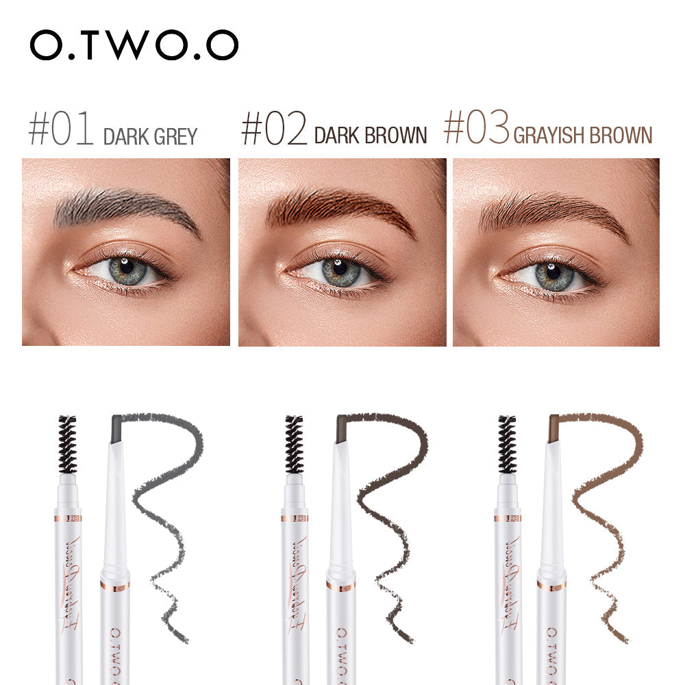 O.TWO.O Double Head Triangle 1.5mm Fine Refill Long Lasting Waterproof Eyeborw Pencil with Brush