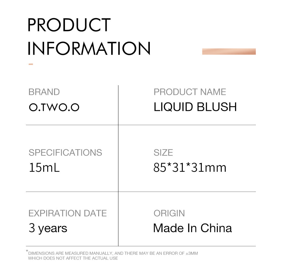 O.TWO.O  4 COLORS LIQUID BLUSHER
