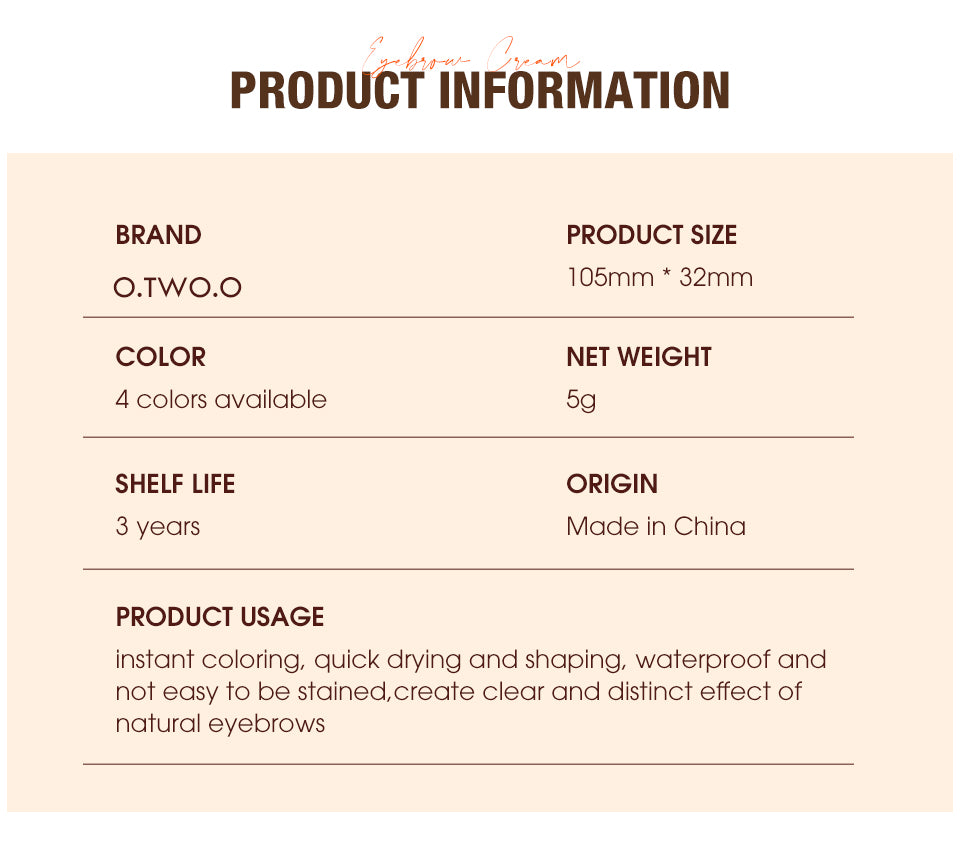 O.TWO.O New Arrival Natural Shaping Dyeing Eyebrow Cream
