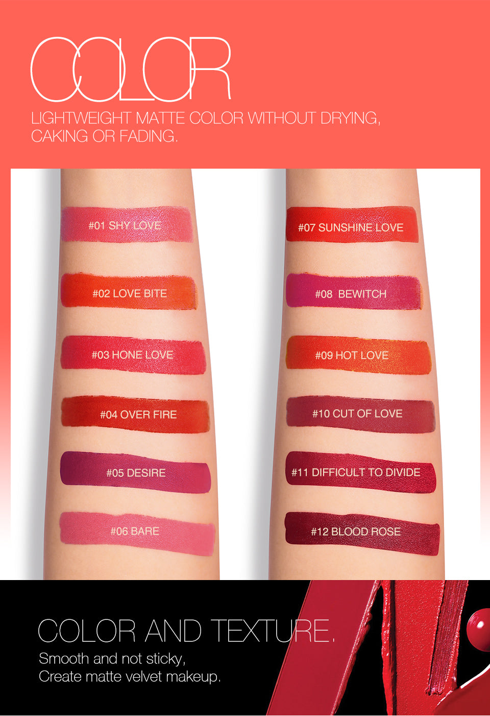 O.TWO.O Rouge Lipstick 12 Colors Semi-matte Moisturize Matte Waterproof Whit tube Lipstick