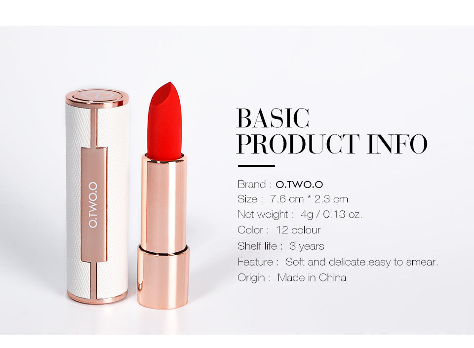 O.TWO.O Rouge Lipstick 12 Colors Semi-matte Moisturize Matte Waterproof Whit tube Lipstick
