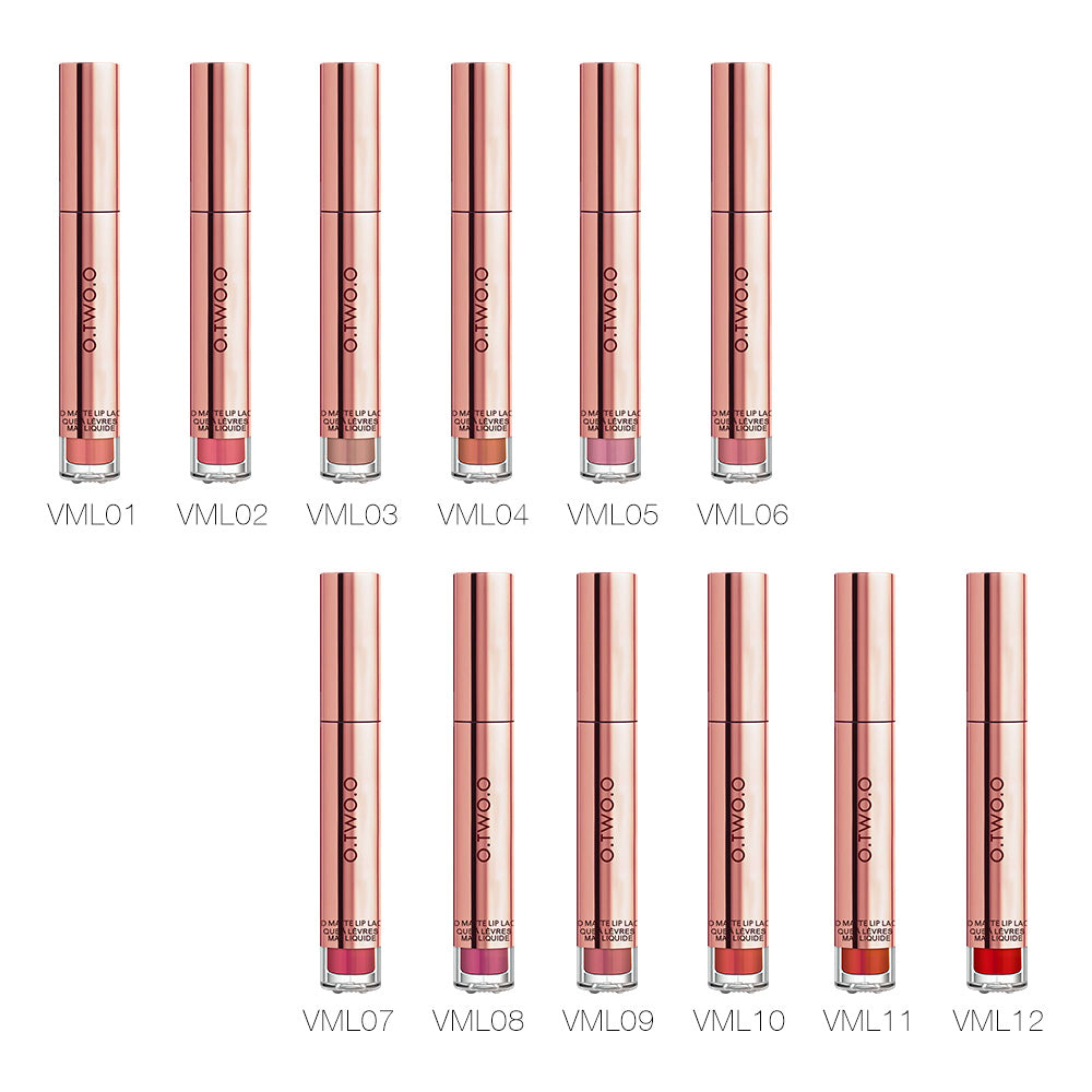 O.TWO.O High Pigment 12 Colors Matte Velvet Lip Gloss Cruelty Free Easy Wearing Nude Liquid Lipstick