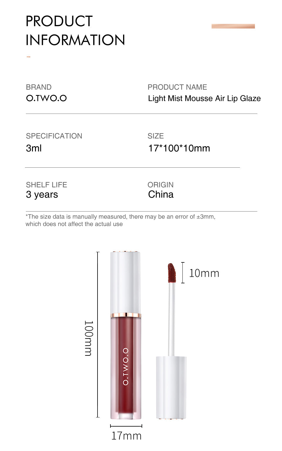 O.TWO.O Matte & Moisturize Air Misty Mousse Lip Gloss with 8 colors